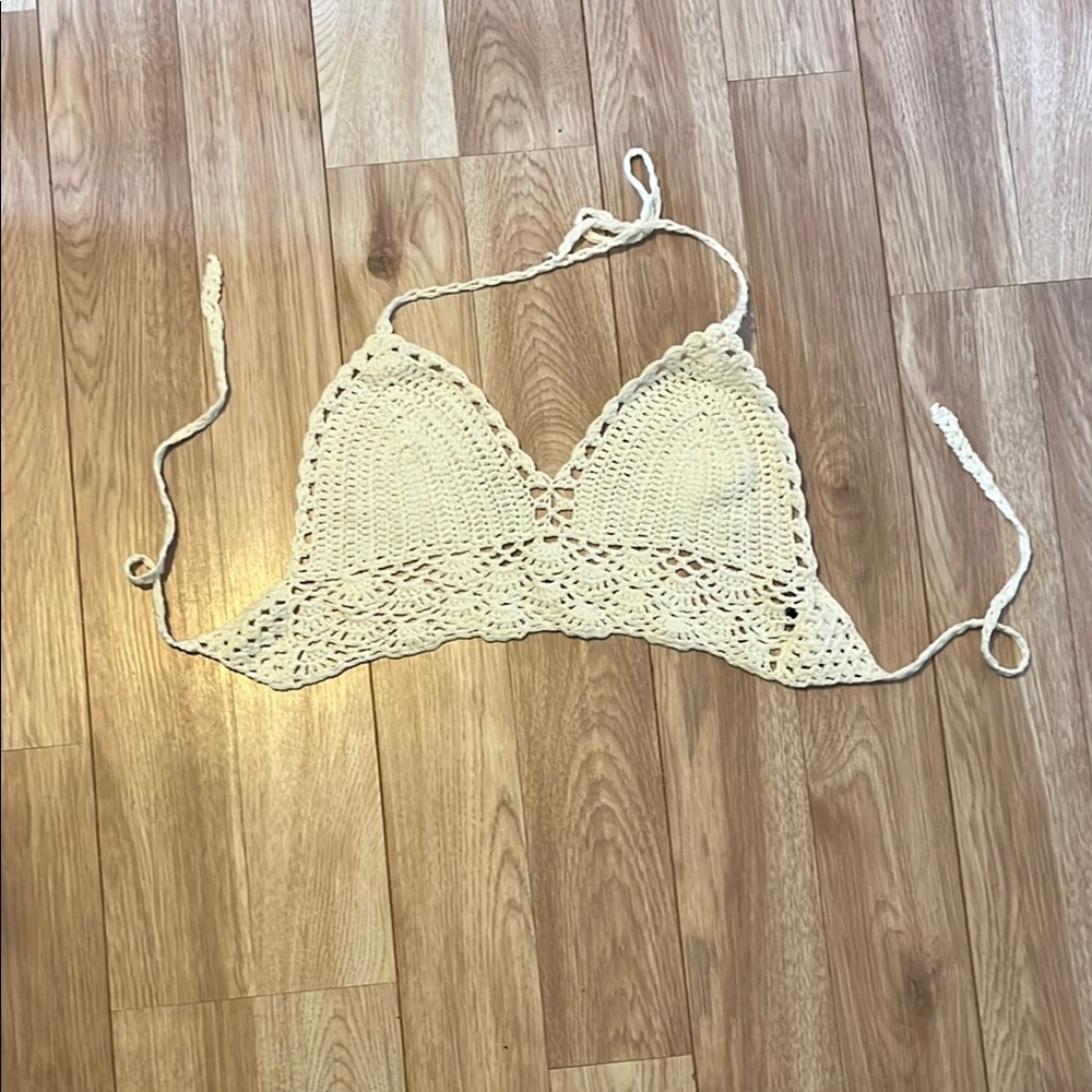 Shein Cream Crochet Halter Top